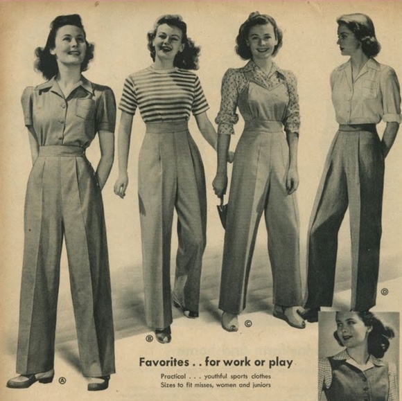 Plus Size Wide Leg Pocket Pants 1940s Work Slacks - Picture 4 of 6